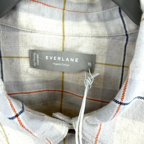 Everlane Organic Cotton Button Down Flannel LS Shirt in smoke plaid Size 16 - Picture 4 of 6